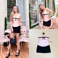 ราคา Miralyn Brand MRL037 ชุดเซต 2 ชิ้น เสื้อเกาะอกสีชมพูผ้าไหมอิตาลี แมทช์กับ กระโปรงสั้นสีดำ (20807205873)