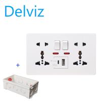 ราคา Delviz Type C charging socket EU UK US 5 hole wall mounted USB socket PD18W 3100mA smart fast charging 1A 1C Charging node Power socket size 146mm 86mm With junction box (19920993188)