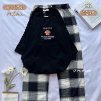 ราคา ชุดเซ็ท ชุดนอน เสื้อโอเวอร์ไซส์กับกางเกงลายสก็อต ลาย น้องหมาMuffin (18960871100)