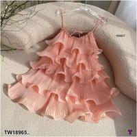 ราคา TW18965 เดรสสายเดี่ยวสั้น อัดพลีท ระบายชั้น (20524210936)