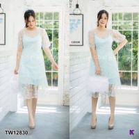 ราคา TW12830 เดรส สาวอวบ สายเดี่ยว ซีทรู โดนัทมัดผม ลายดอกเดซี่ (3014876524)