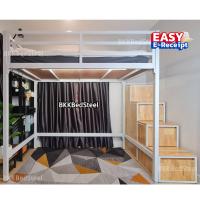 ราคา เตียง2ชั้น ข้างล่างโล่ง บันไดลิ้นชัก ทำจากเหล็กกล่องขนาด 2x2 นิ้ว ลิ้นชักโครงเหล็กและไม้ยางพารา สวย ทน แข็งแรง (20383223807)