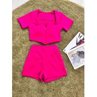 ราคา เซ็ตแขนสั้นผ้าโรเชช ผ้าเทพ เซ็ตแขนสั้นซิปหน้า เสริมฟองน้ำ กางเกงขาสั้น ดึงยางซิปหลัง (17649064314)