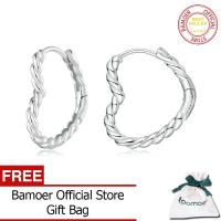 ราคา BAMOER ต่างหูห่วงบิดห่วงหูรูปหัวใจ925เงินสเตอร์ลิงสำหรับผู้หญิง SCE1606เครื่องประดับอย่างดีชุบทองคำขาว (18745303960)