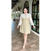 ราคา 544 Bชุดเดรสสาวอวบ ชุดออกงาน ชุดทำงานแขนยาวรุ่นแขนชีฟองอก38 46 (19319494443)