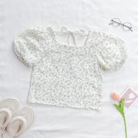 ราคา เสื้อครอปคอเหลี่ยมปักลายดอกแขนบอลลูน ผูกโบว์หลัง ผ้าดีมากงานสวย (17377094765)