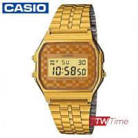 ราคา Casio Standard นาฬิกาข้อมือผู้ชาย ผู้หญิง รุ่น A159WGEA 9ADF สีทอง หน้าส้มตาราง (2105878265)