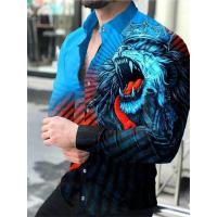 ราคา Men 39s Social Shirt Turn down Collar Buttoned Shirt Long Sleeve Tops Men 39s Clothing Streetwear Cardigan Print Fun Animal Casual (17794257875)