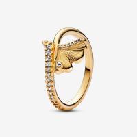 ราคา New 925 sterling silver inlay shiny zirconia 18k gold Gingko ring 2022 women fashion DIY fine jewelry Christmas gift for girlfriend (16633332858)