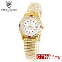 ราคา O P Olym Pianus นาฬิกาข้อมือผู้หญิง สายสแตนเลส รุ่น 68322 403E หน้าขาว เรือนทองขอบทับทิมแดง (1937770327)