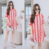 ราคา มินิเดรสคอกลม แขนสั้น เนื้อผ้าไหมพรม พิมพ์ลาย เนื้อนิ่ม ยืดตามตัว (14067161391)