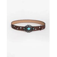 ราคา เข็มขัดแกะสลักแนววินเทจของผู้หญิงลายดอกไม้หินเทอร์ควอยซ์เข็มขัดตกแต่งเข็มขัดสไตล์ชนเผ่าสำหรับกางเกงยีนส์ (21170364615)