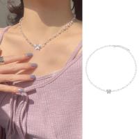 ราคา FINE TOO แฟชั่นเกาหลีสไตล์เรียบง่ายไข่มุกและหินดอกไม้ผีเสื้อ Choker สร้อยคอสำหรับสตรี (14160978820)