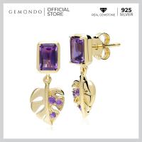ราคา Gemondo ต่างหูเงินแท้ 925 ชุบทอง 18K ประดับอเมทิสต์ Amethyst ลวดลายใบไม้ ต่างหูพลอย แฟชั่น (11506401168)