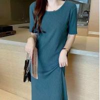 ราคา QJshop เดรส ดีไซน์เริ่ด ลุคเรียบหรูดูแพง ชุดเดรส สีพื้น ยาวคลุมเข่า หวานมาก เหมาะสำหรับออกงาน (15952893315)