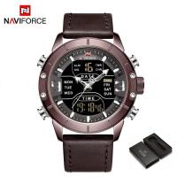 ราคา Naviforceผู้ชายดิจิตอลจอแอลซีดีแฟชั่นกีฬานาฬิกามัลติฟังก์ชั่วันที่สัปดาห์ควอตซ์นาฬิกาข้อมือ 30 เมตรกันน้ำหนังแท้วงสาย 9153 (21168312211)