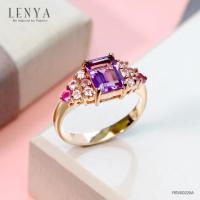 ราคา Lenya Jewelry แหวนอะเมทิสต์ Amethyst สีม่วง ขนาด 1 กะรัต ทรงEmerald Cut ประดับแซฟไฟซ์สีชมพู และทับทิม ตัวเรือนเงินแท้ชุบสีพิ้งค์โกลด์ Pink Gold (1365952247)