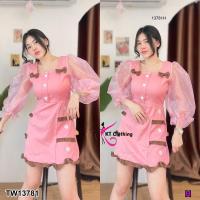 ราคา TW13781 เดรสแต่งระบายแขนยาวผ้าแก้ว (19480159031)