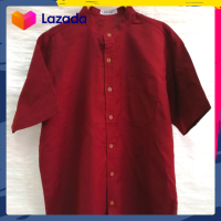 ราคา เสื้อเชิ้ตคอจีนแขนสั้น สีแดงเลือดหมู ผ้าอ๊อกฟอร์ด (19680744972)