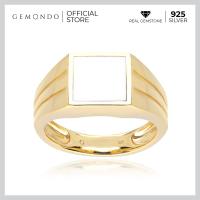 ราคา Gemondo แหวนผู้ชายเงินแท้ 925 ชุบทอง 18K ประดับไวท์อาเกต White Agate ทรงเหลี่ยม สไตล์แหวนซิกเนท แหวนพลอยผู้ชาย (15217750148)