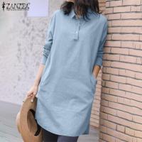 ราคา Esolo ZANZEA เสื้อเสื้อแขนยาวสไตล์เกาหลีสำหรับผู้หญิงเสื้อสีพื้นเสื้อคอปาดแบบลำลองขนาดพิเศษ KRS 10 (21337834940)