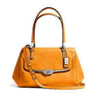 ราคา กระเป๋าถือ COACH แท้ หนังแท้ หนังนิ่ม สายหนังแท้ รุ่นหรูจาก Shop สวยหรูมาก มีสายยาว COACH 25169 MADISON MADELINE LEATHER EAST WEST SATCHEL BAG MARIGOLD (21336851657)