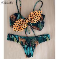 ราคา 2022 New Swimwear y2k Bow Bikinis Print Separate Swimsuit Shirring Swimming Suits Bathing Suit Summer Beachwear (20077199253)