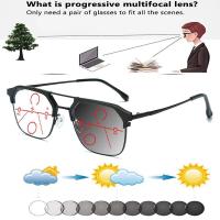 ราคา Double Bridge Titanium Alloy Black Fashion Rectangle Photochromic Gray Progressive Multi focal Reading Glasses 0 75 To 4 (18411755761)