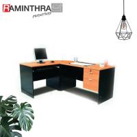 ราคา Raminthra Furniture Work desk โต๊ะทำงาน ชุดโต๊ะทำงานเข้ามุม หน้าท็อปผิวเมลามีน รุ่น ปาล์มมี่ สีเชอร์ร่ ดำ (13636963)