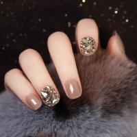 ราคา 24ชิ้นเล็บปลอมสีทองแชมเปญเล็บสั้นเต็มเพชรเล็บปลอมสั้น (20396466927)
