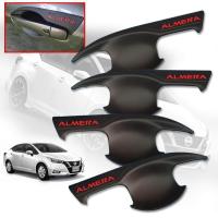 ราคา เบ้ารองมือเปิดประตู เบ้าหลุมกันรอย ถาดรองมือเปิด ถ้วยรองมือเปิด รุ่น นิสสัน อัลเมร่า NISSAN ALMERA ปี 2020 2022 สีดำด้าน โลโก้แดง 4 ชิ้น (15299215705)