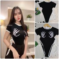 ราคา Looktoomshop bs10 เสื้อบอดี้สูทแขนสั้น สกีนลายมือ เป้าแป๊ะ ผ้าเรย่อน (21292028213)