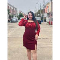 ราคา เดรสสีแดง ชุดสีแดง ชุดตรุษจีน ชุดปีใหม่ สาวอวบอ้วน ชุดแดงสาวอวบ เสื้อผ้าคนอ้วนสีแดง (21344651675)