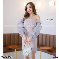 ราคา TW20204 เดรสแขนผ้าแก้ว แต่งโบว์แขน (21186306537)