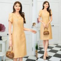 ราคา 5 สี เดรสผ้าไหมสังเคราะห์ทรงเข้ารูปแขนทิวลิป เนื้อนุ่มเงาเล็กน้อย ใส่สวยค่ะ S 3XL (18321572744)