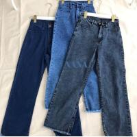 ราคา กางเกงยีนส์เอวสูงกระบอกผ้ายืด สีสโนว์ดำ สโนว์ฟ้า เข้ม Size S M L XL XXL 34 36 38 (21146617984)