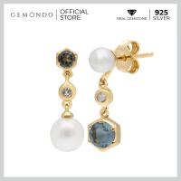 ราคา Gemondo ต่างหูมุก 925 เงินแท้ชุบทองสี 22K ประดับอะความารีน Aquamarine และโทแพซ Colorless Topaz ดีไซน์โมเดิร์น (4792934262)