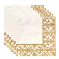 ราคา 100Pcs Gold Printing Disposable Napkin Tissue Paper Printed Napkins for Restaurant and Hotel Golden White (12333684217)