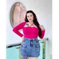 ราคา เสื้อเรย่อนแขนยาว ไขว้ เสื้อสาวอวบ ชุดสาวอวบ (19373078941)
