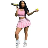 ราคา New Sports Skirt Womens Suit Undershirt Top Waistless Tennis Slim y Casual Plaid Pleated Skirt Pants 2 Sets (13597578911)