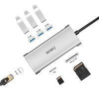 ราคา Wiwu 6 in 1 USB C HUB พร้อม 3 Port USB 3 0 Card Reader RJ45 ADAPTER เข้ากันได้สำหรับ MacBookSurface Go และอุปกรณ์ Type C อื่นๆ (707982890)