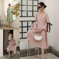 ราคา พร้อมส่ง เดรสยาวคอกลม แขนทรงกระดิ่ง เดรสเว้าหลังผูกโบว์ เดรสเจ้าหญิง งานป้ายvshop (19275065194)