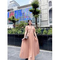 ราคา เดรสยาวผ้าไหมอิตาลีอัดพลีทมีแขนผูกโบว์ด้านหลังพริ้วๆ (18462312945)