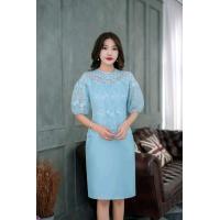 ราคา เดรสออกงาน สวยหรูช่วงบนลูกไม้แขนบอลลูนต่อด้วยผ้าไหมช่วงล่าง มีซับในอย่างดีซิปหลังค่ะ สีฟ้า (18438095081)