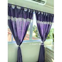ราคา ผ้าม่านคอกระเช้า ผ้าฝ้ายลายตารางสีม่วง ผ้าม่านผ้าฝ้าย ลายตาราง ผ้าม่านวินเทจ กระดุมแกะได้ ลูกไม้บน (11687479590)