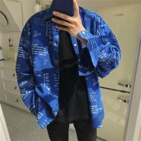ราคา HUKERTIA คู่รักเสื้อเชิ้ตผู้ชายหลวมแขนยาวสีน้ำเงิน (20471874438)