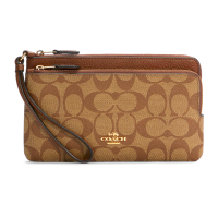 ราคา กระเป๋าสตางค์คล้องมือ COACH แท้ 2 ซิป ใบยาว Coated Canvas ลาย Signature และหนังแท้ หนังนิ่ม ขนาดใหญ่ COACH C5576 LARGE DOUBLE CORNER ZIP IN COATED CANVAS AND LEATHER SADDLE (21386471586)