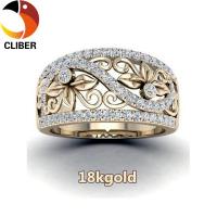 ราคา CLIBER แหวนเพชรลายใบไม้ดอกไม้ทอง18K 1ชิ้นแหวนเพชรฉลุลายดอกไม้วินเทจชุบโลหะด้วยไฟฟ้า (14311886641)