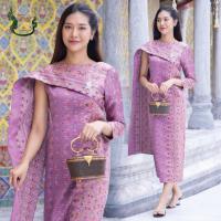 ราคา เดรส มณีจันทร์ ผ้าไหม ลายแพรวา ทรงสไบข้าง ชุดผ้าไหม เดรสผ้าไหม ชุดออกงาน ชุดไปงาน ชุดทำบุญ สีชมพูกะปิ (20884693243)