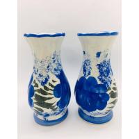 ราคา แจกัน แจกันดอกไม้ แจกันเซลามิค แจกันมุก สีขาวลายดอกนํ้าเงิน (2252984551)